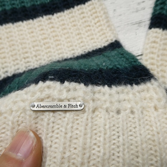 Abercrombie & Fitch Sweater Womens Small Cream Green Black Striped Knit Pullover - Picture 3 of 8